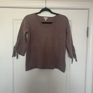 Garnet Hill Mauve V-Neck Sweater with Tie Sleeves